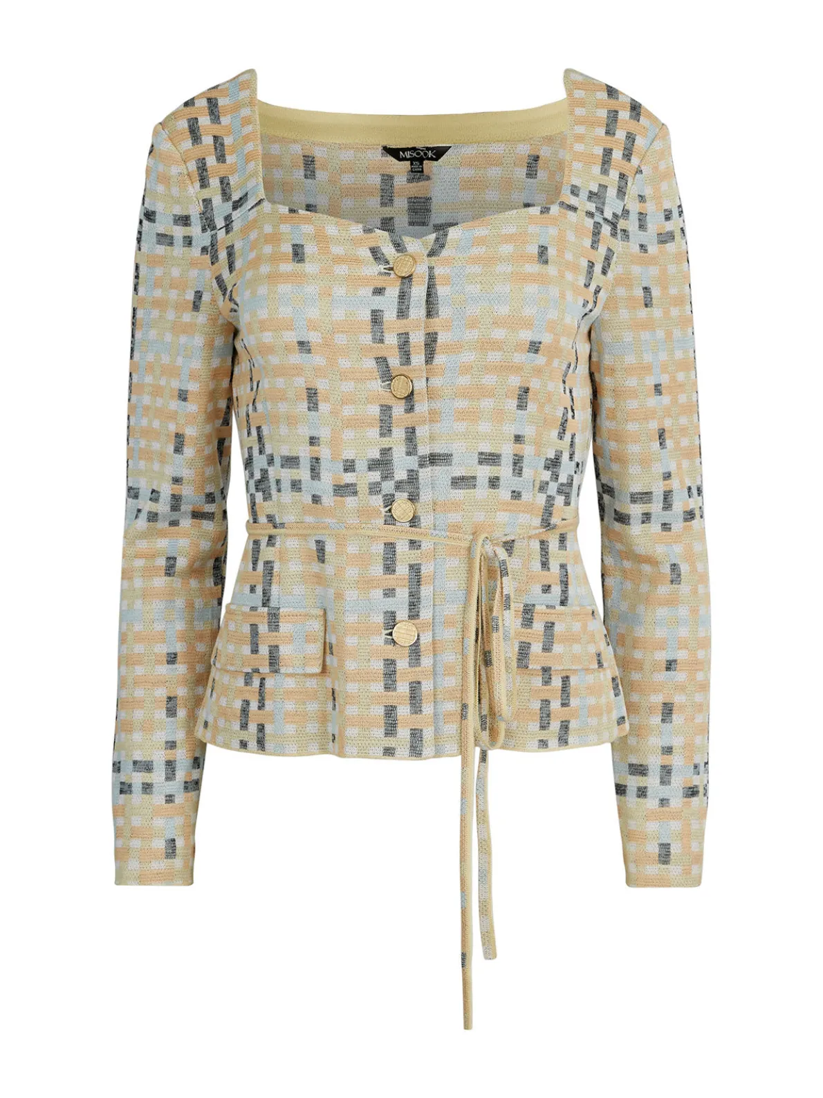 Sweetheart Neck Modern Fit Jacket - Plaid Jacquard Knit