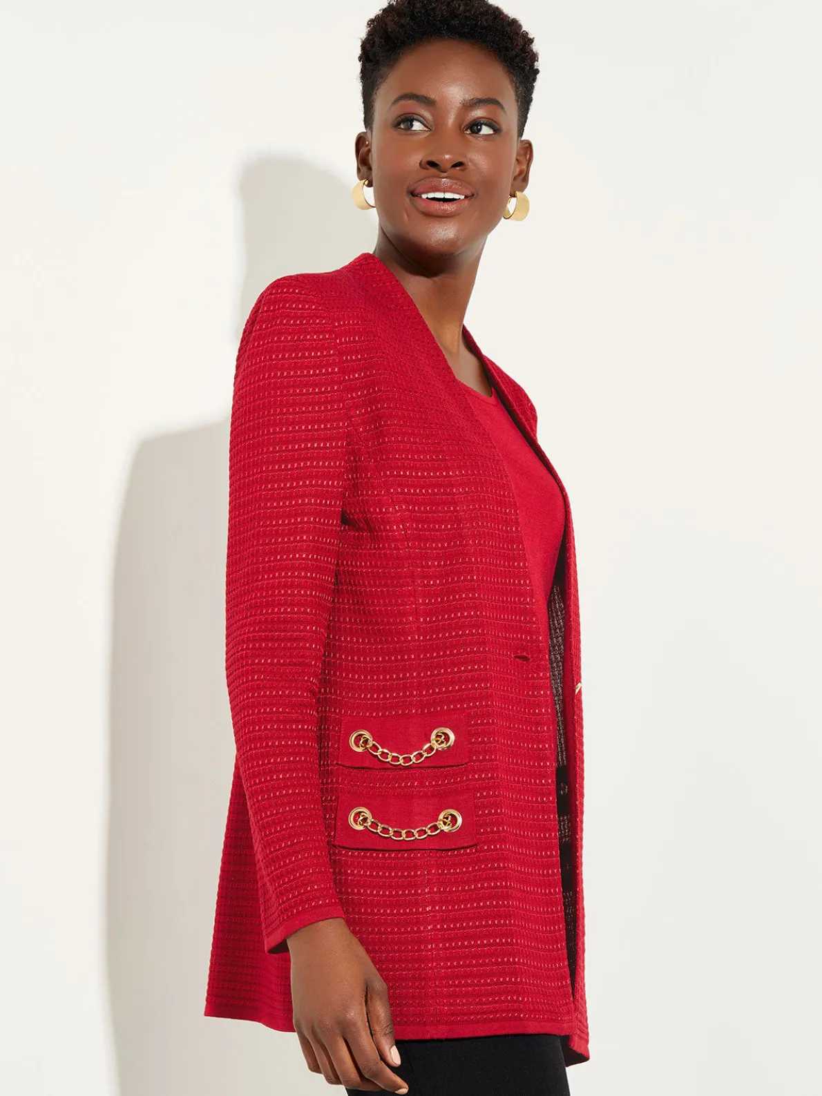 Tailored Fit Chain Detail Textured Knit Blazer