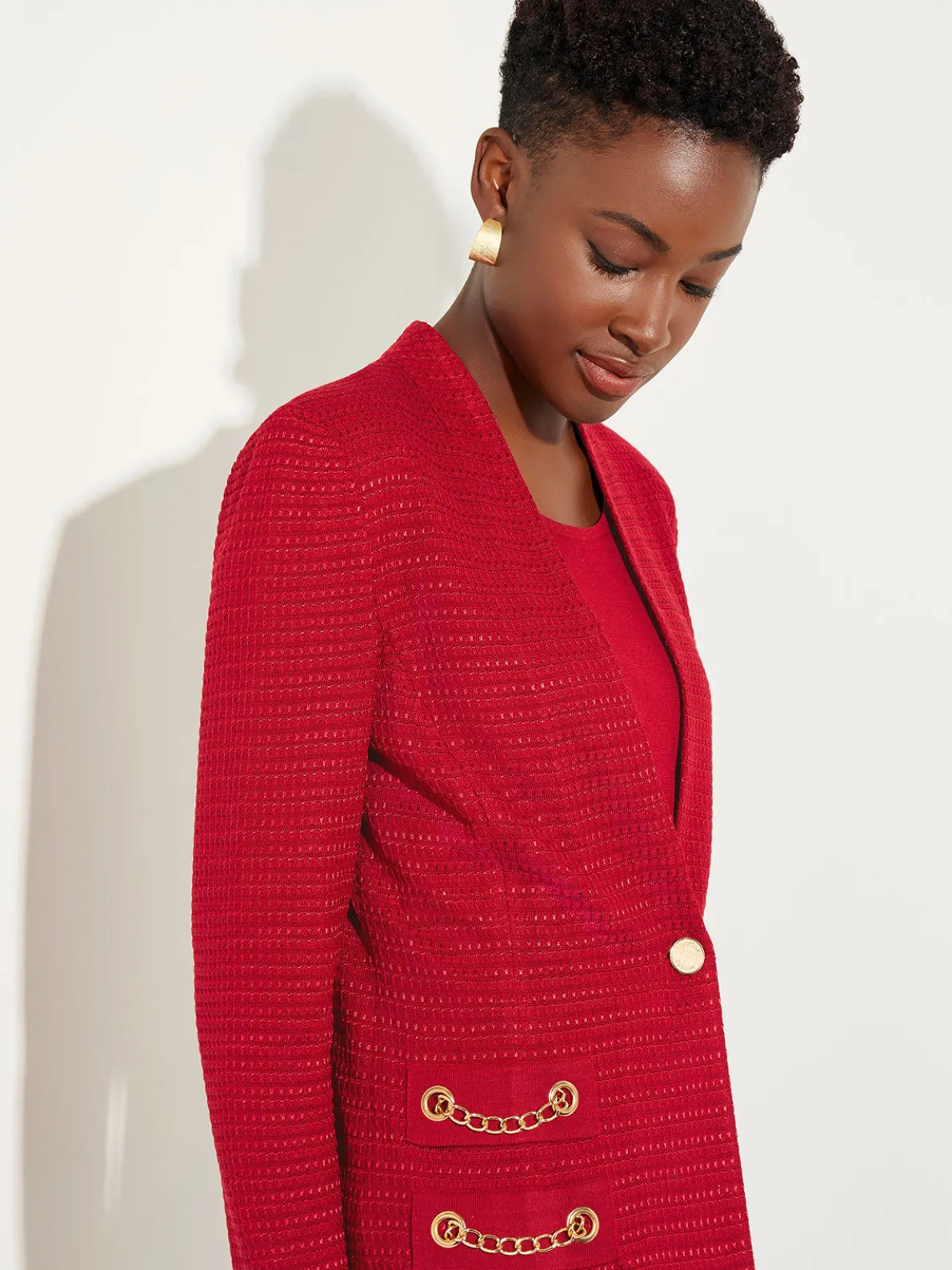 Tailored Fit Chain Detail Textured Knit Blazer