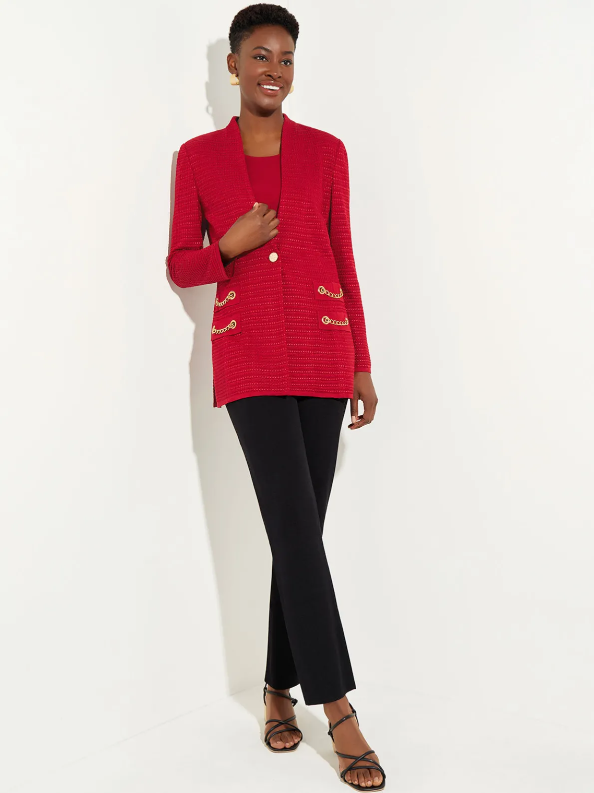 Tailored Fit Chain Detail Textured Knit Blazer