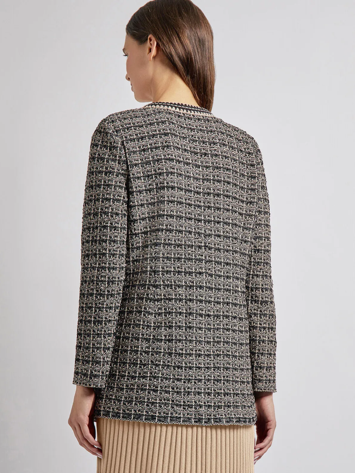 Tailored Fit Contrast Trim Tweed Knit Jacket