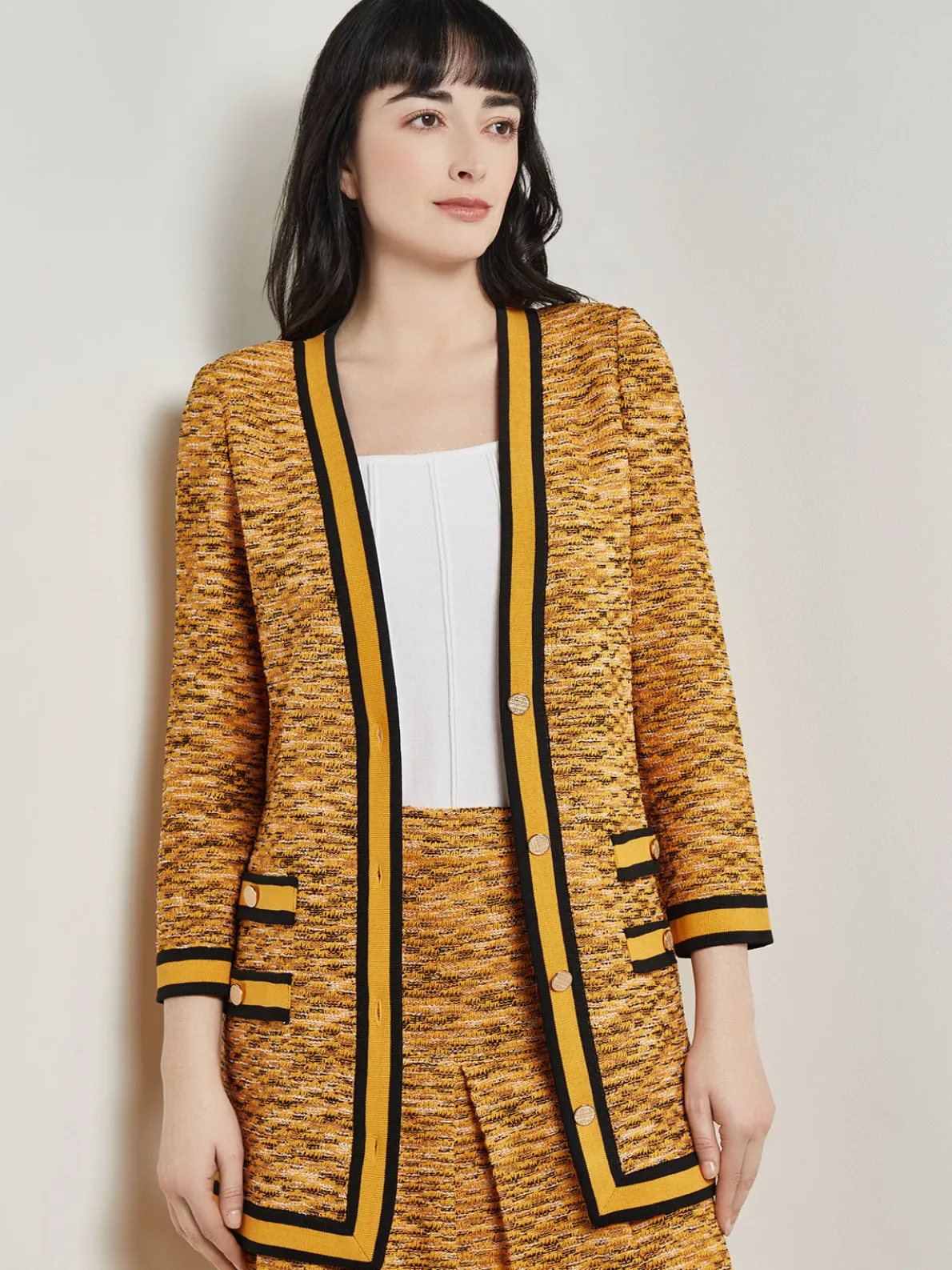 Tailored Fit Jacket - Contrast Trim Tweed Knit