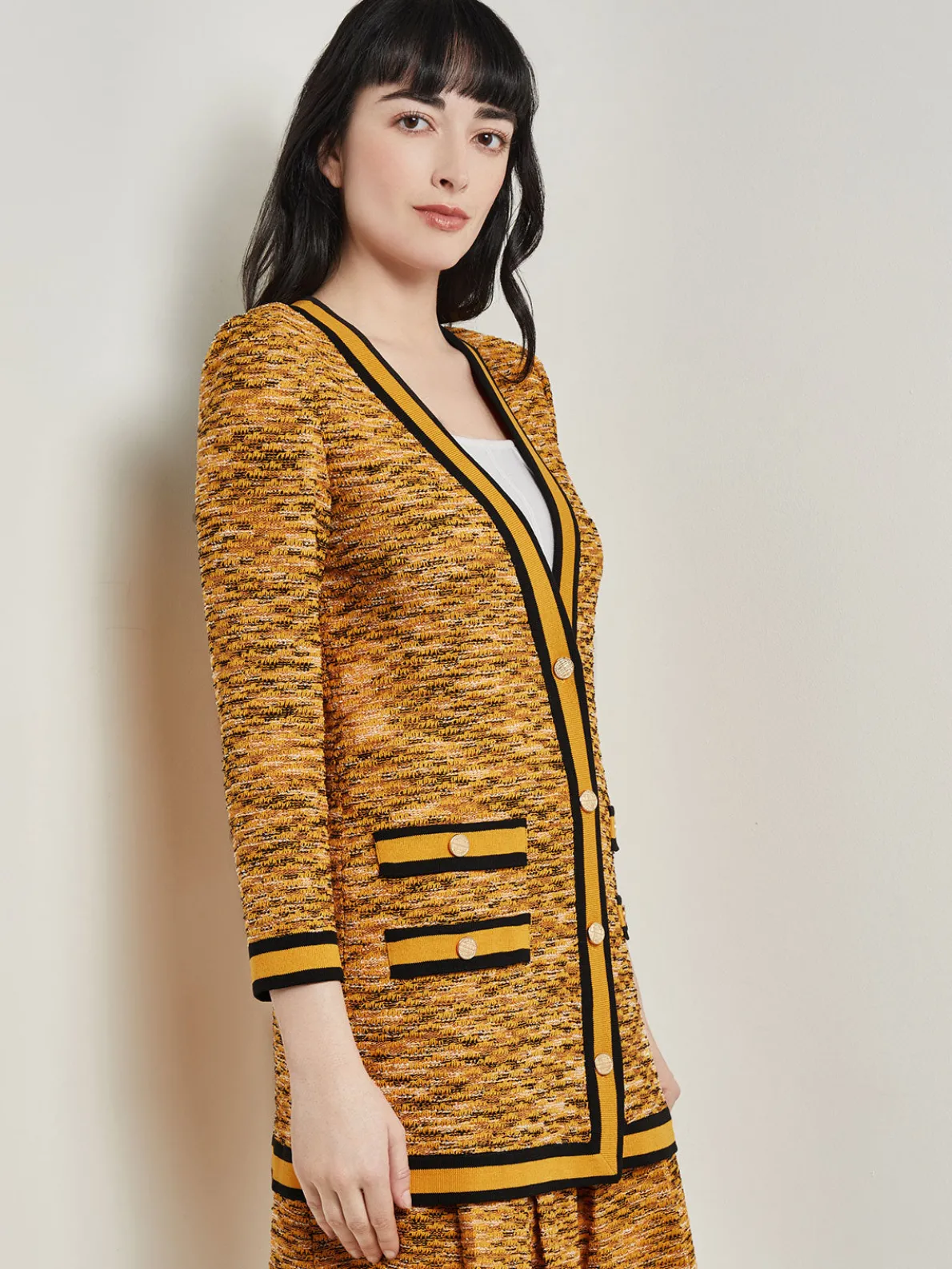 Tailored Fit Jacket - Contrast Trim Tweed Knit