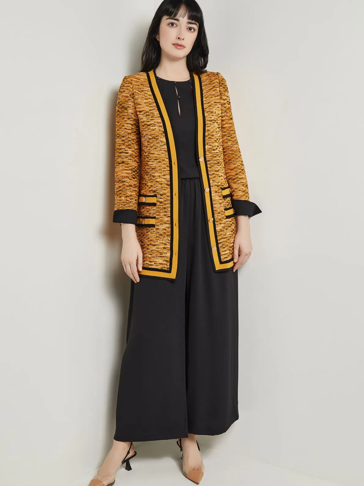 Tailored Fit Jacket - Contrast Trim Tweed Knit