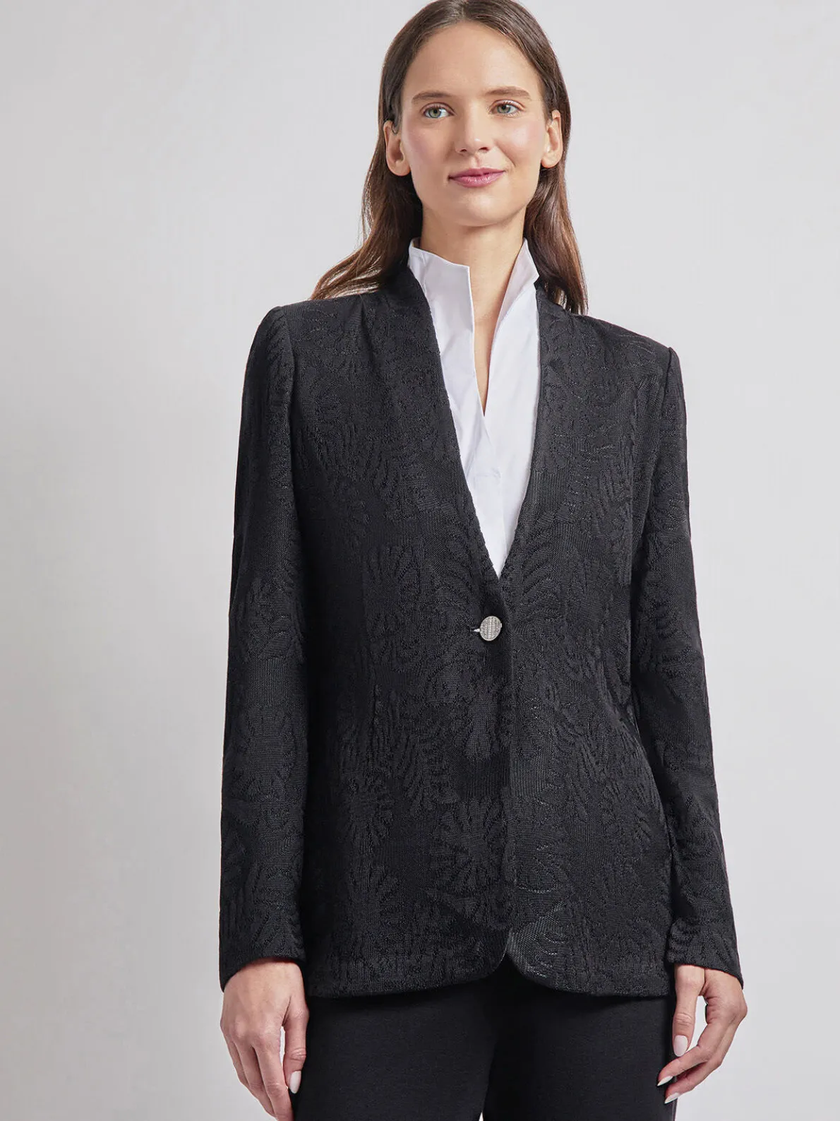 Tailored Fit One-Button Jacquard Knit Jacket