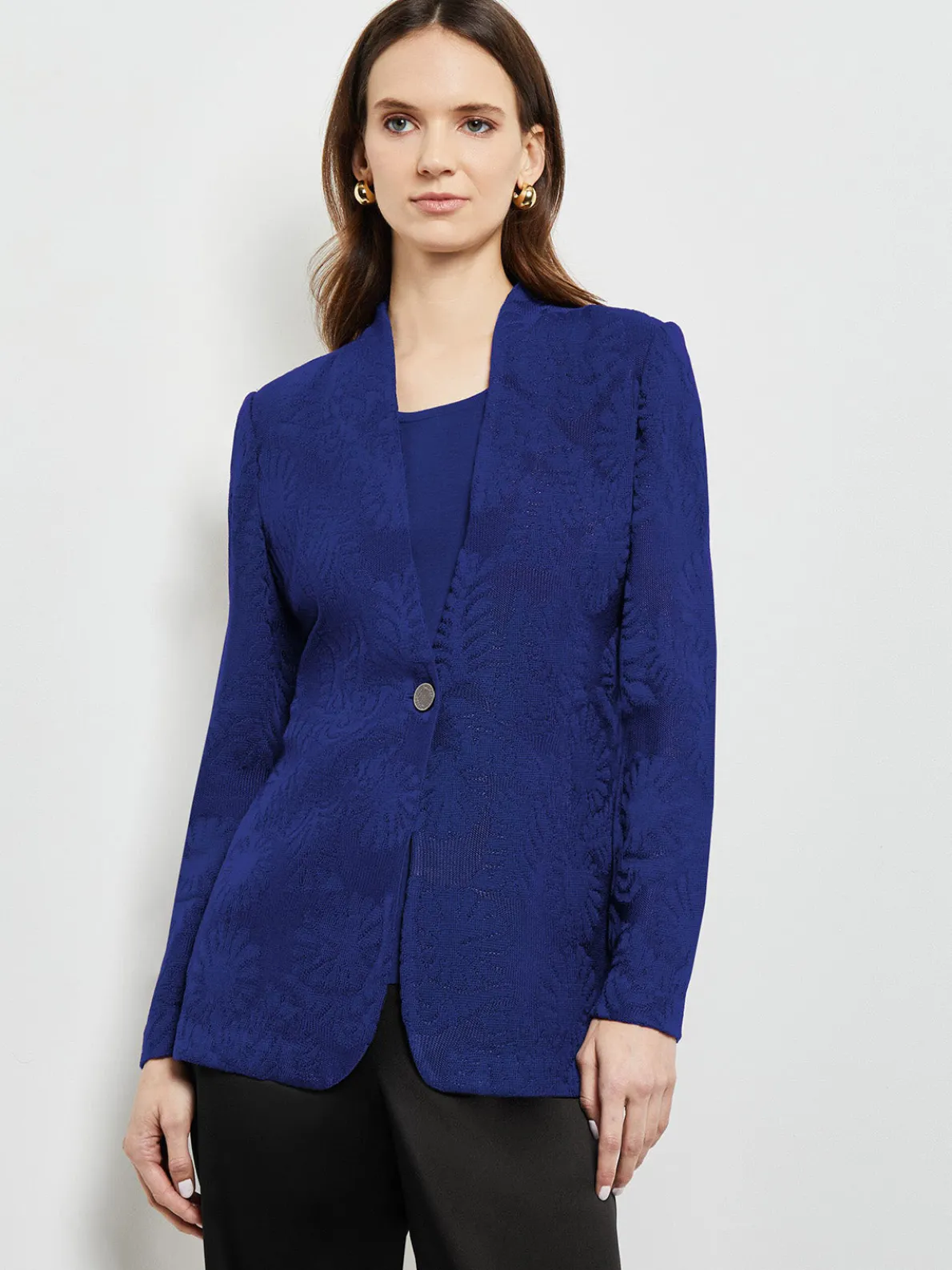 Tailored Fit One-Button Jacquard Knit Jacket