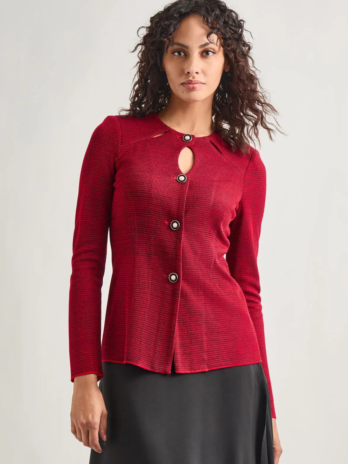 Tailored Fit Two-Toned Cutout Knit Jacket