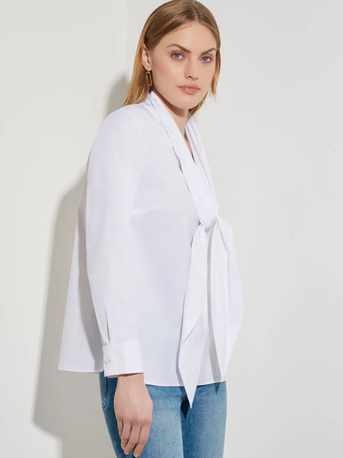 Tie-Neck Cotton Poplin Blouse