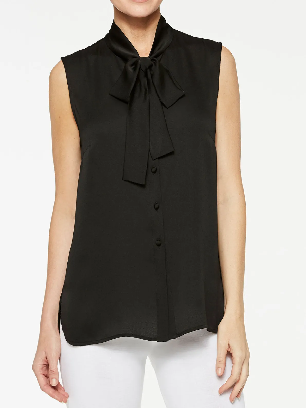 Tie-Neck Crepe de Chine Blouse