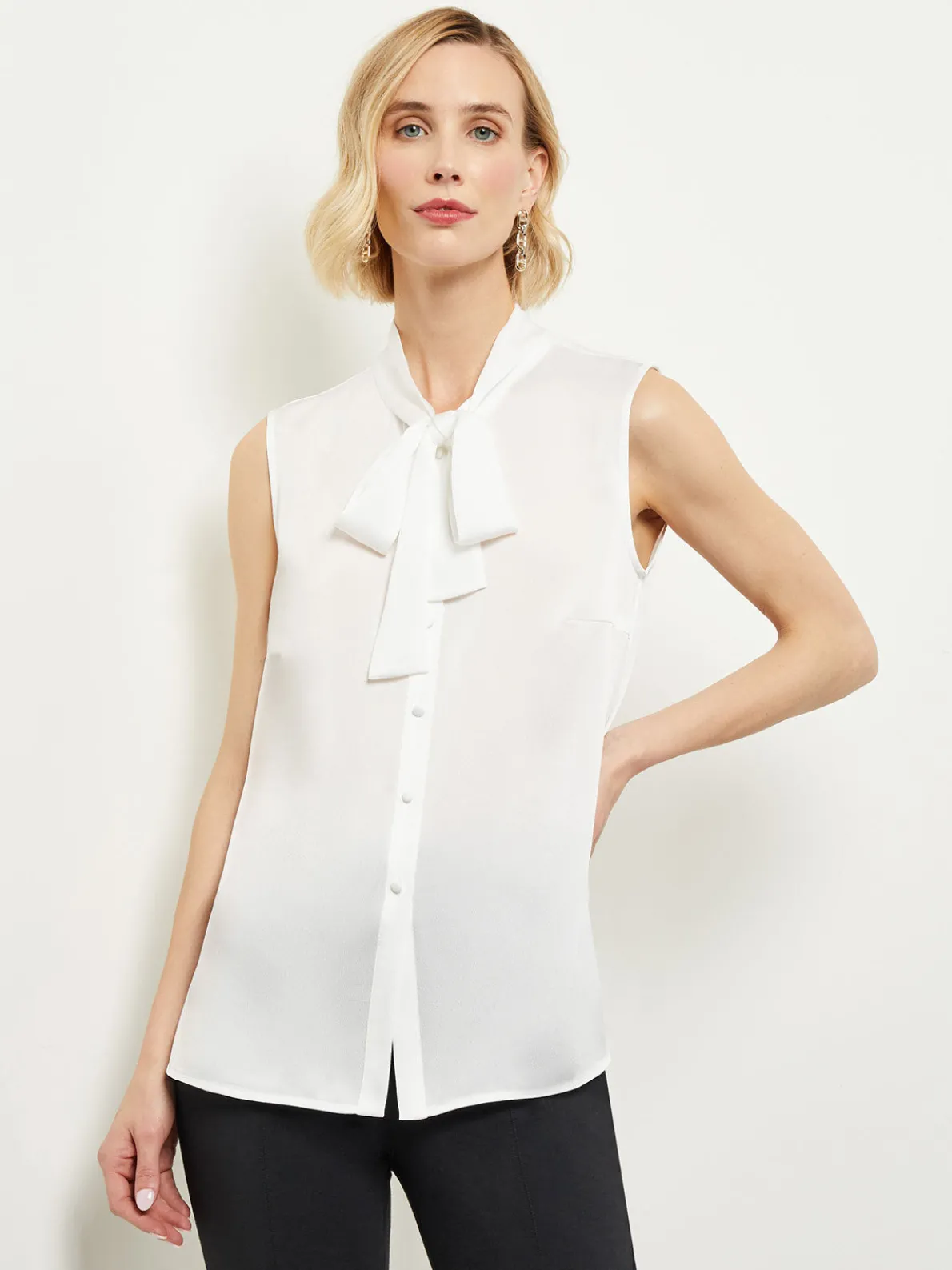 Tie-Neck Crepe de Chine Blouse