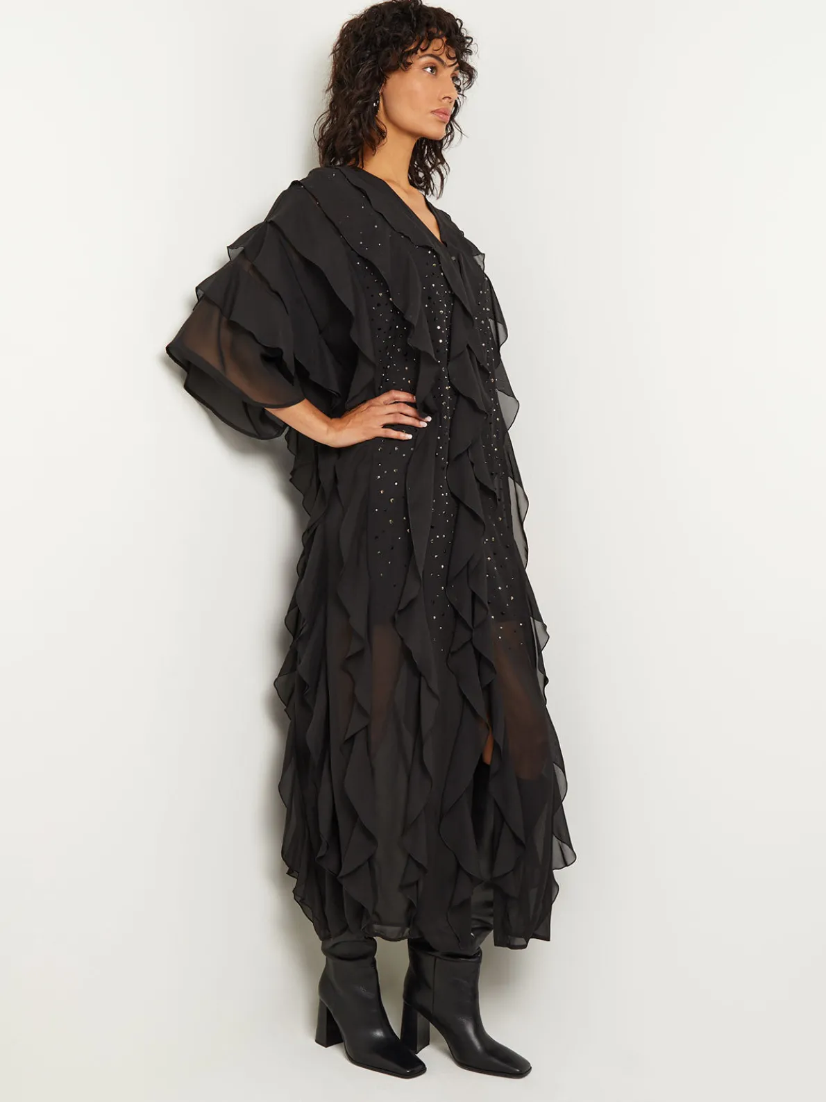 Tiered Ruffle Woven Chiffon Maxi Dress