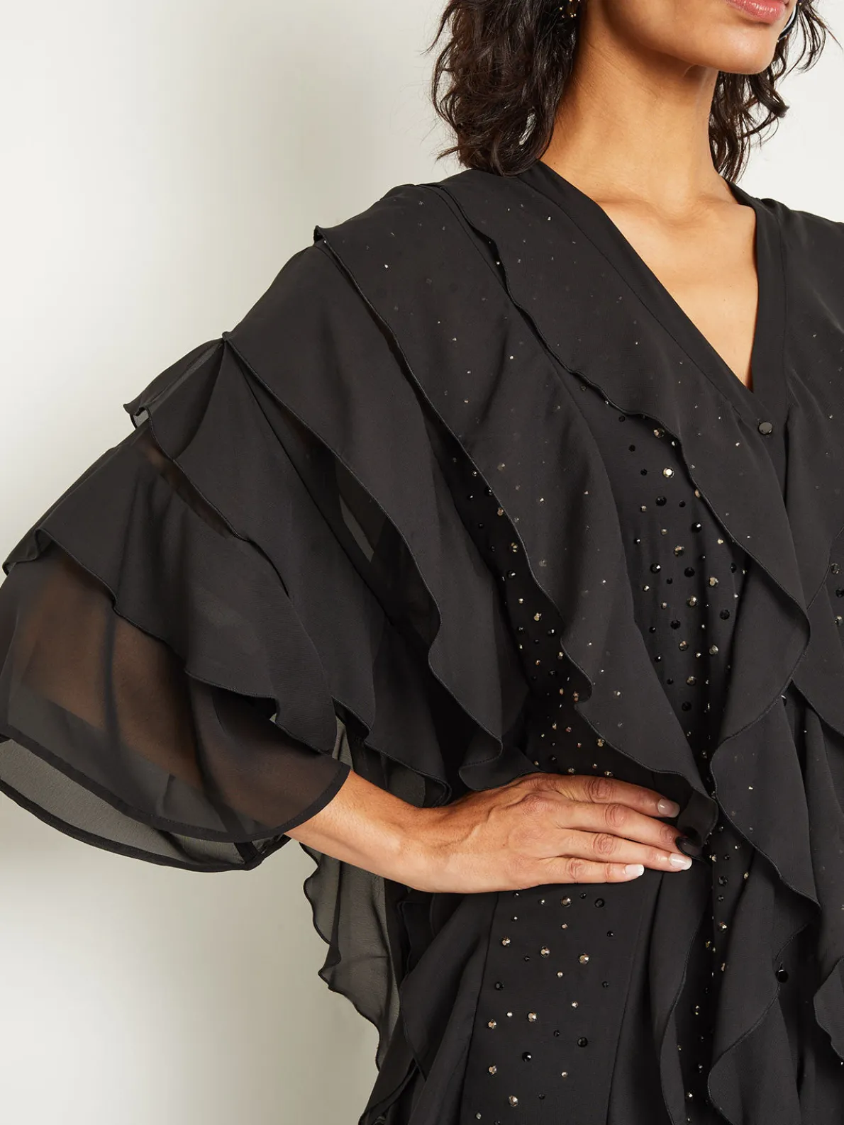 Tiered Ruffle Woven Chiffon Maxi Dress