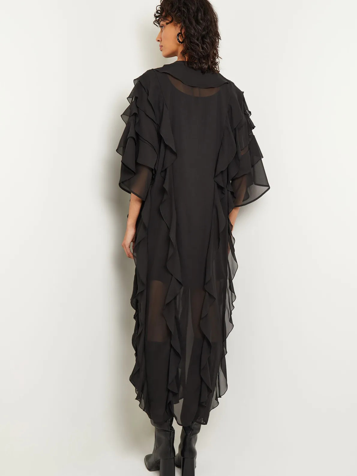 Tiered Ruffle Woven Chiffon Maxi Dress