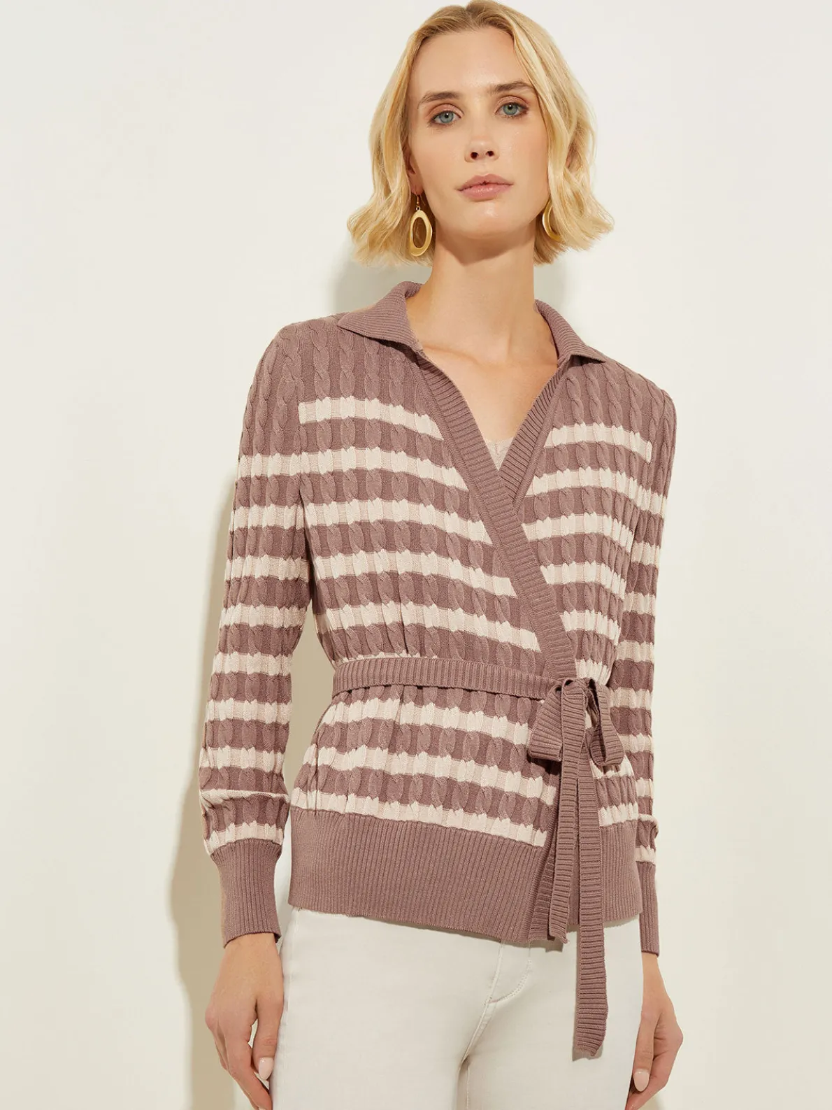 Tie-Waist Striped Soft Knit Tunic