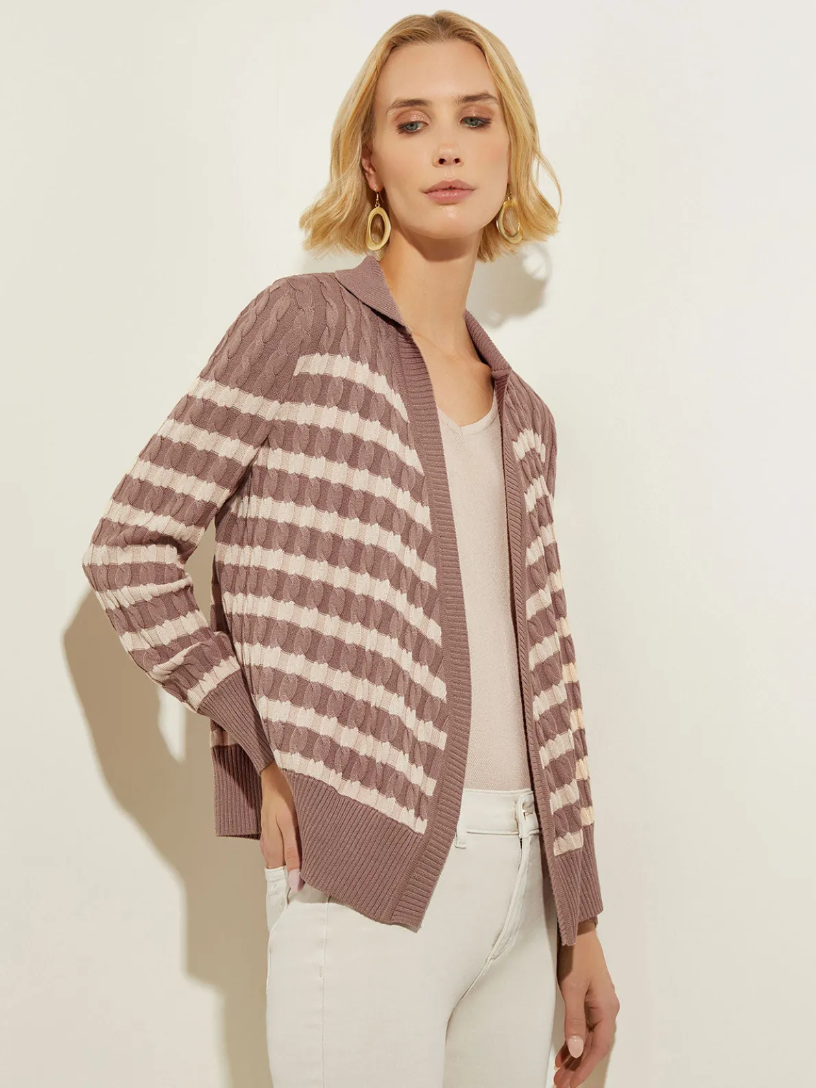 Tie-Waist Striped Soft Knit Tunic