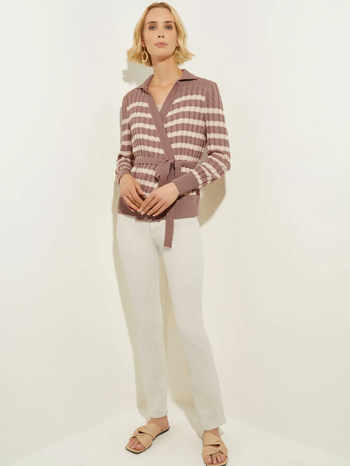 Tie-Waist Striped Soft Knit Tunic
