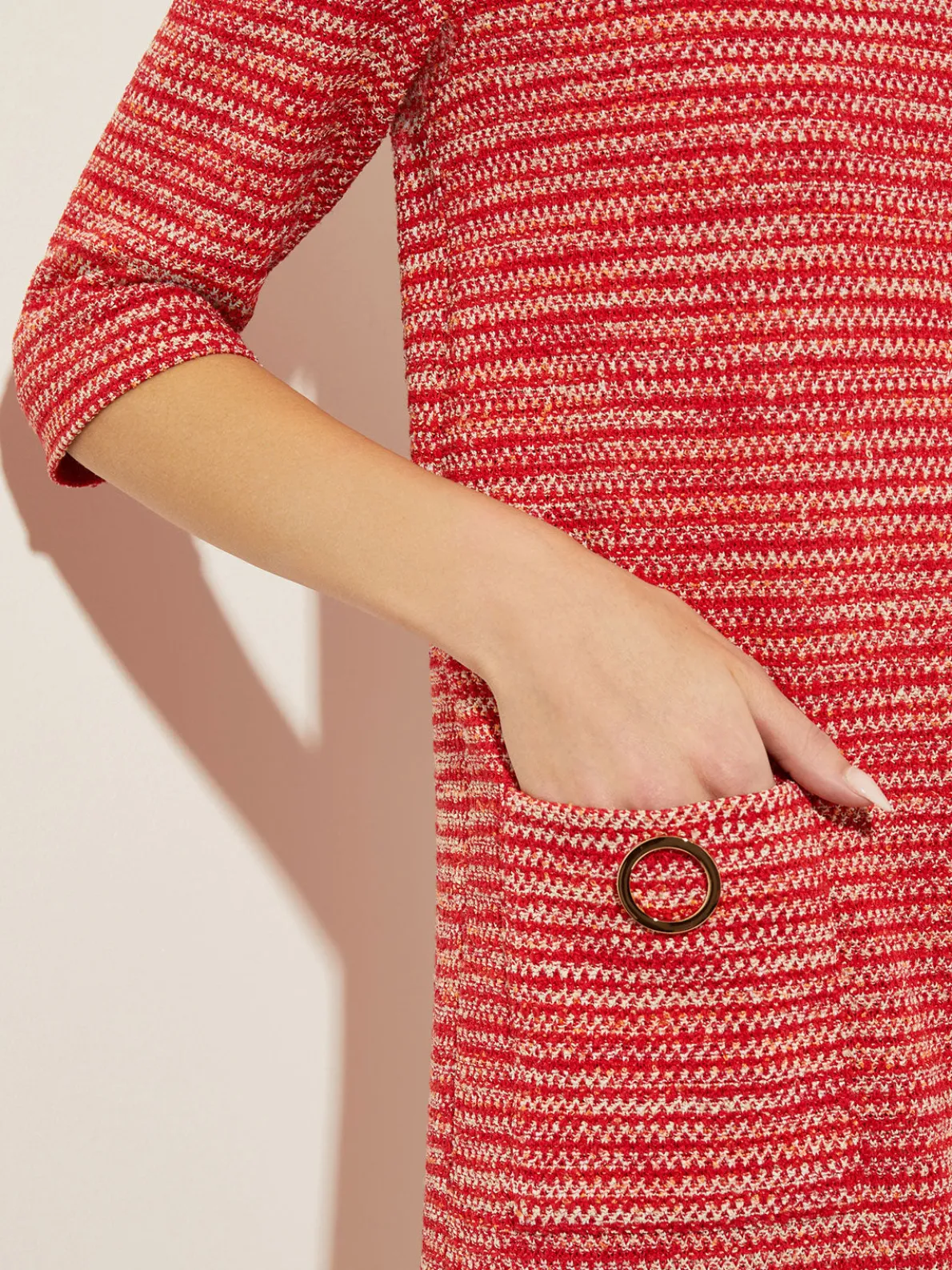 Tweed Knit Shift Dress with Pockets, Sunset Red