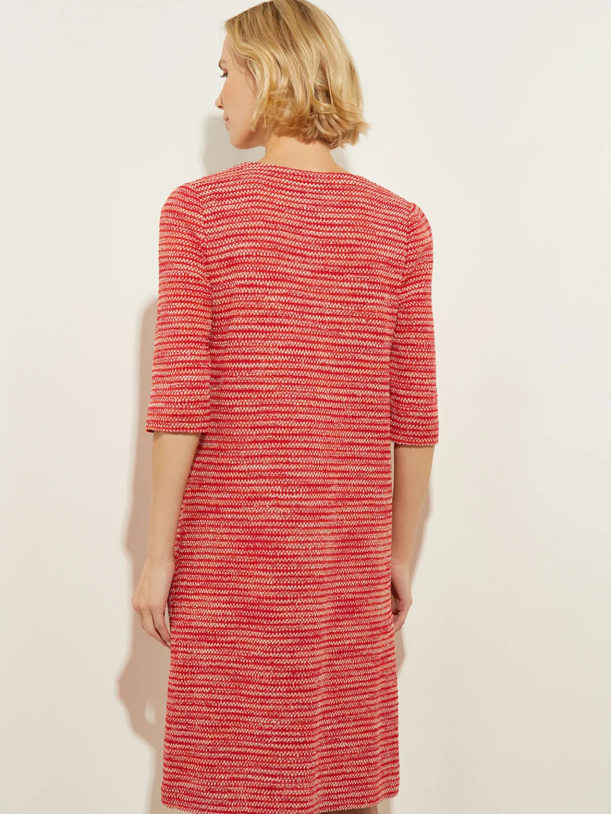 Tweed Knit Shift Dress with Pockets, Sunset Red