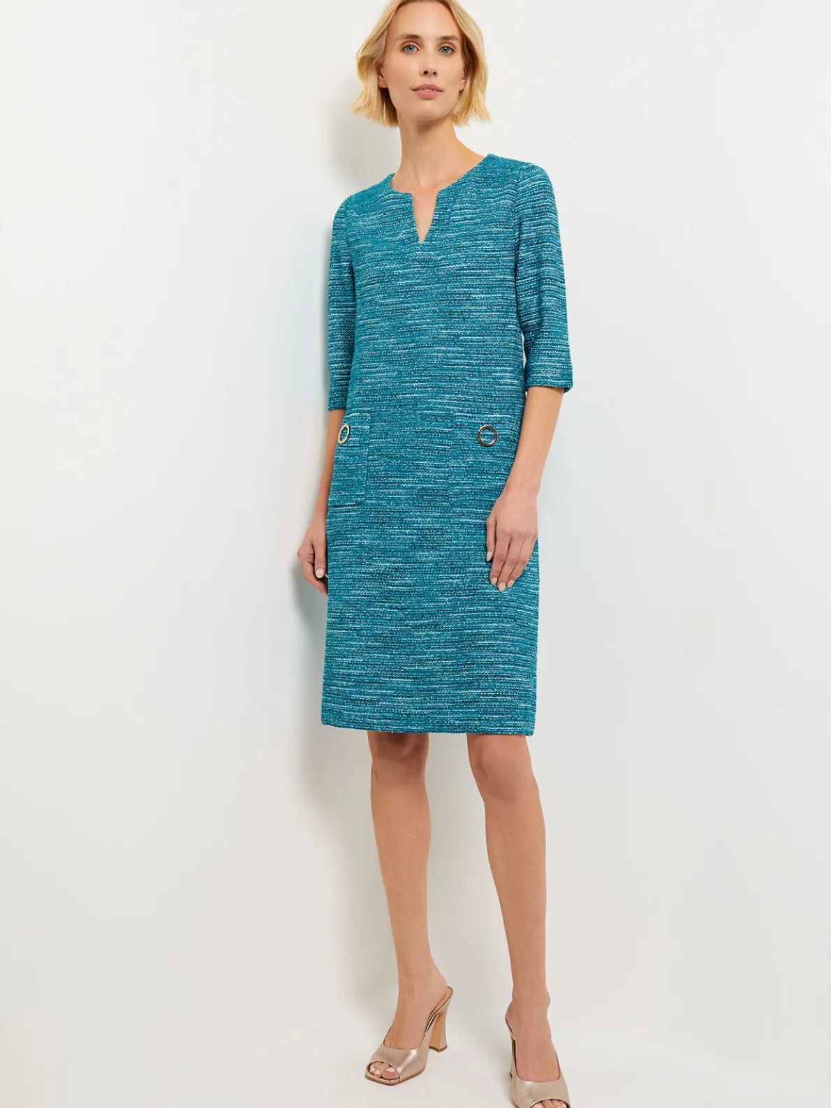 Tweed Knit Shift Dress with Pockets