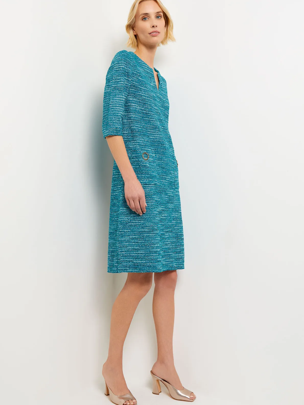 Tweed Knit Shift Dress with Pockets