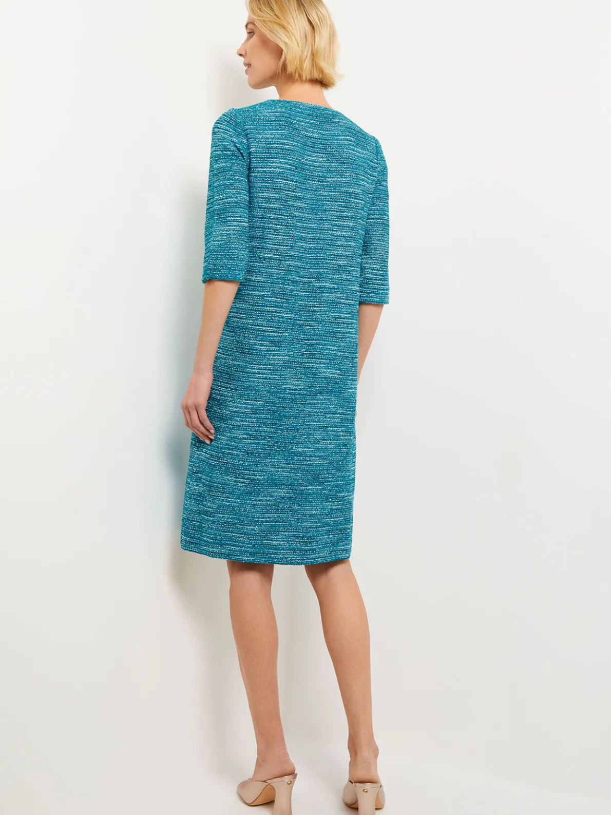 Tweed Knit Shift Dress with Pockets