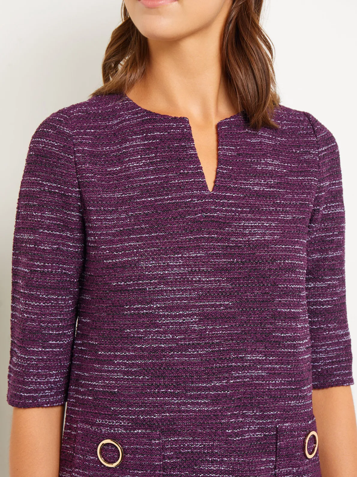 Tweed Knit Shift Dress with Pockets