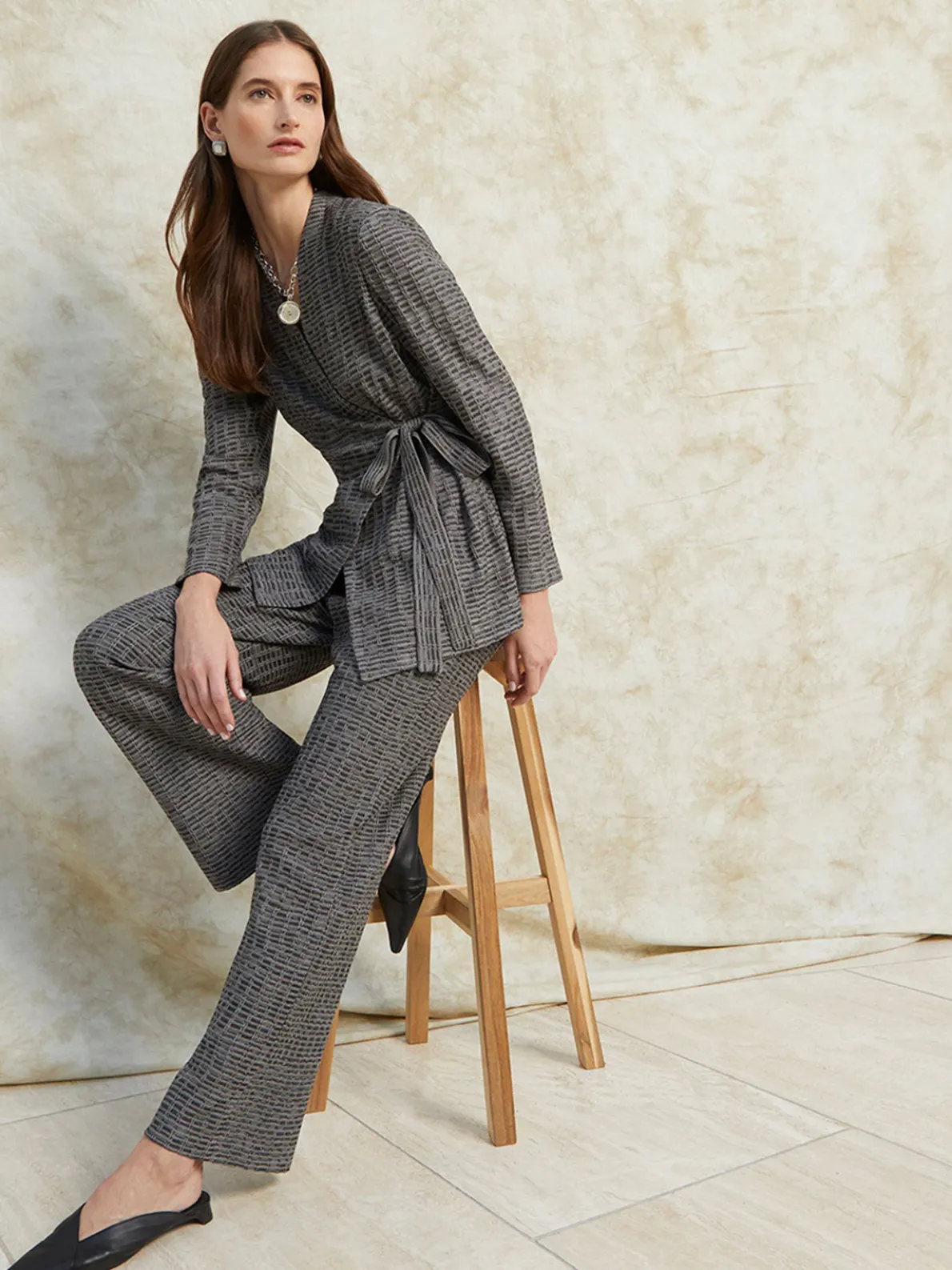 Tweed Wide Leg Knit Pants