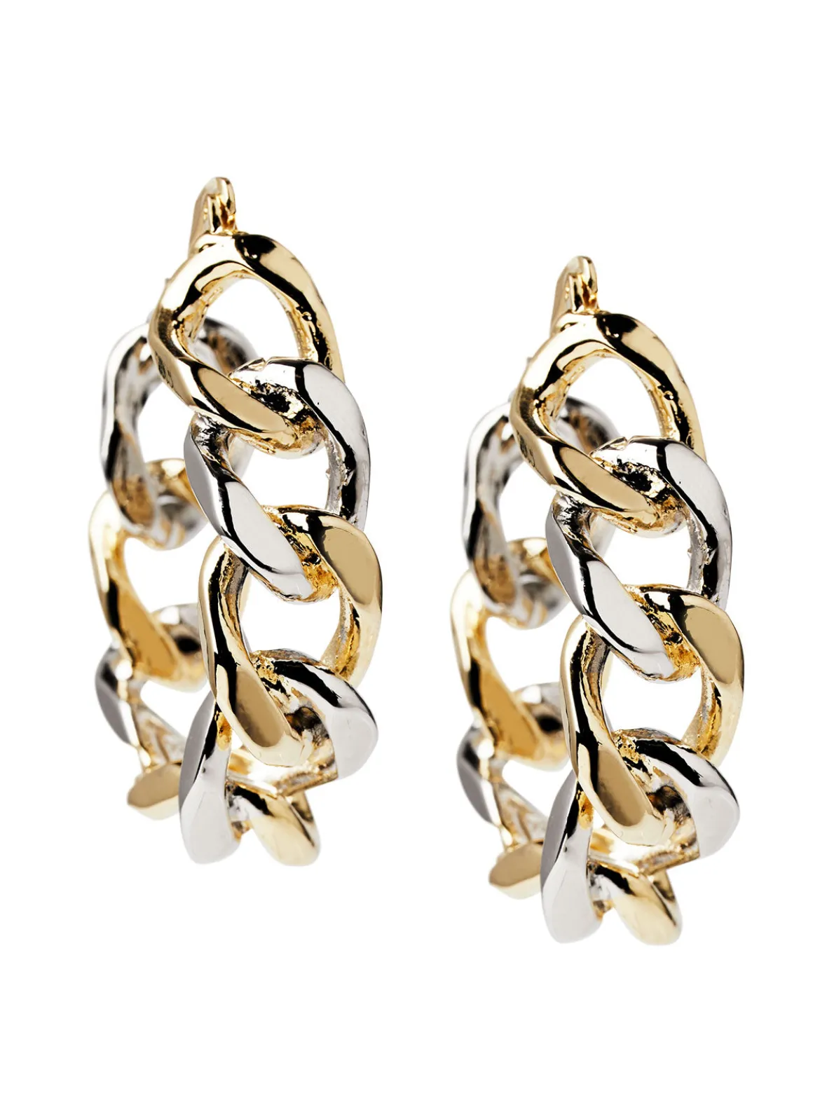 Two Tone 14K Gold & Rhodium Chain Link Hoop Earrings