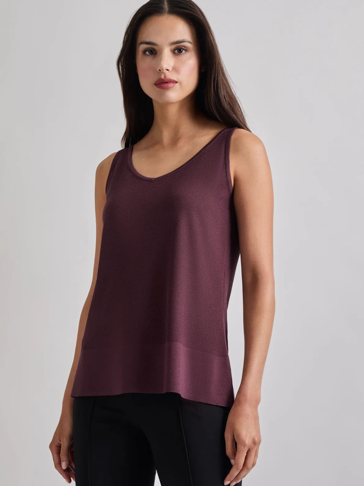 V-Neck Soft Knit Tank Top, Mahogany