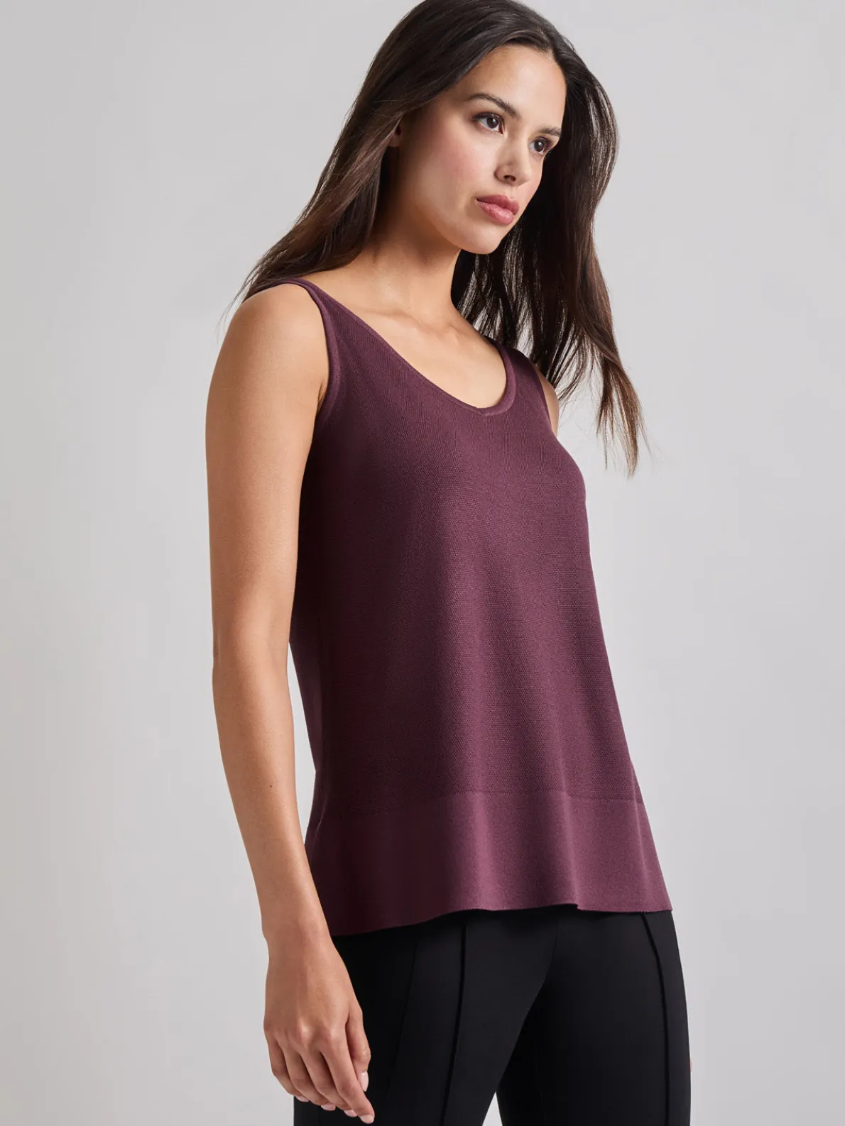 V-Neck Soft Knit Tank Top, Mahogany