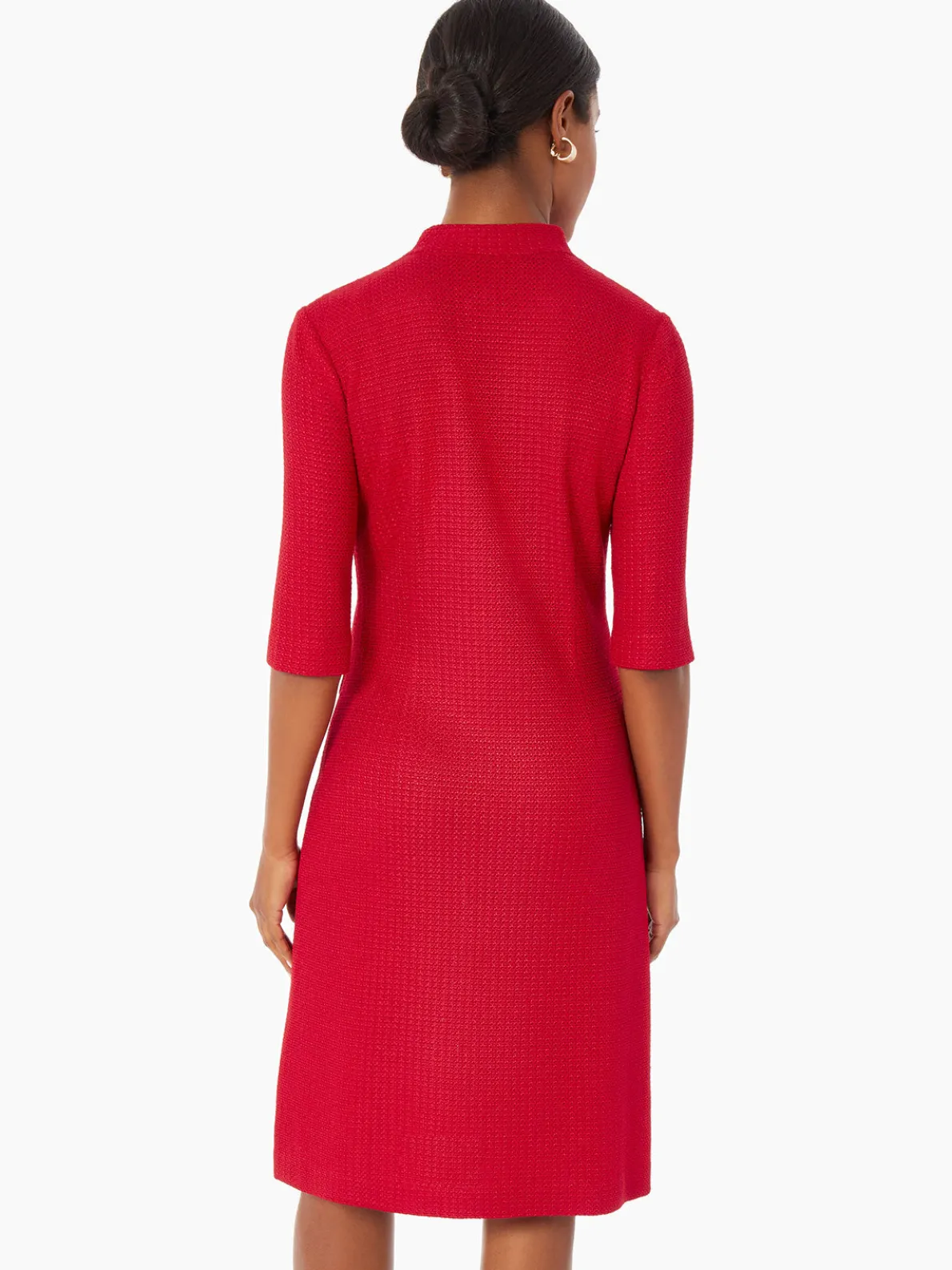 V-Neck Textured Knit Flare Dress