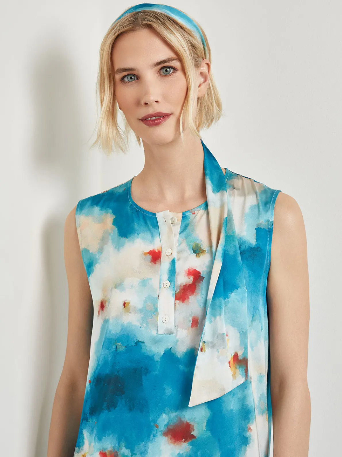 Watercolor Removable Shawl Collar Crepe Maxi Dress