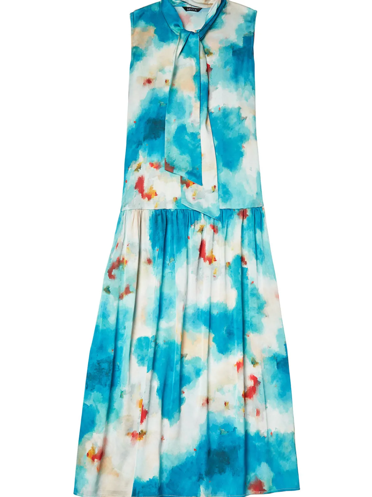 Watercolor Removable Shawl Collar Crepe Maxi Dress