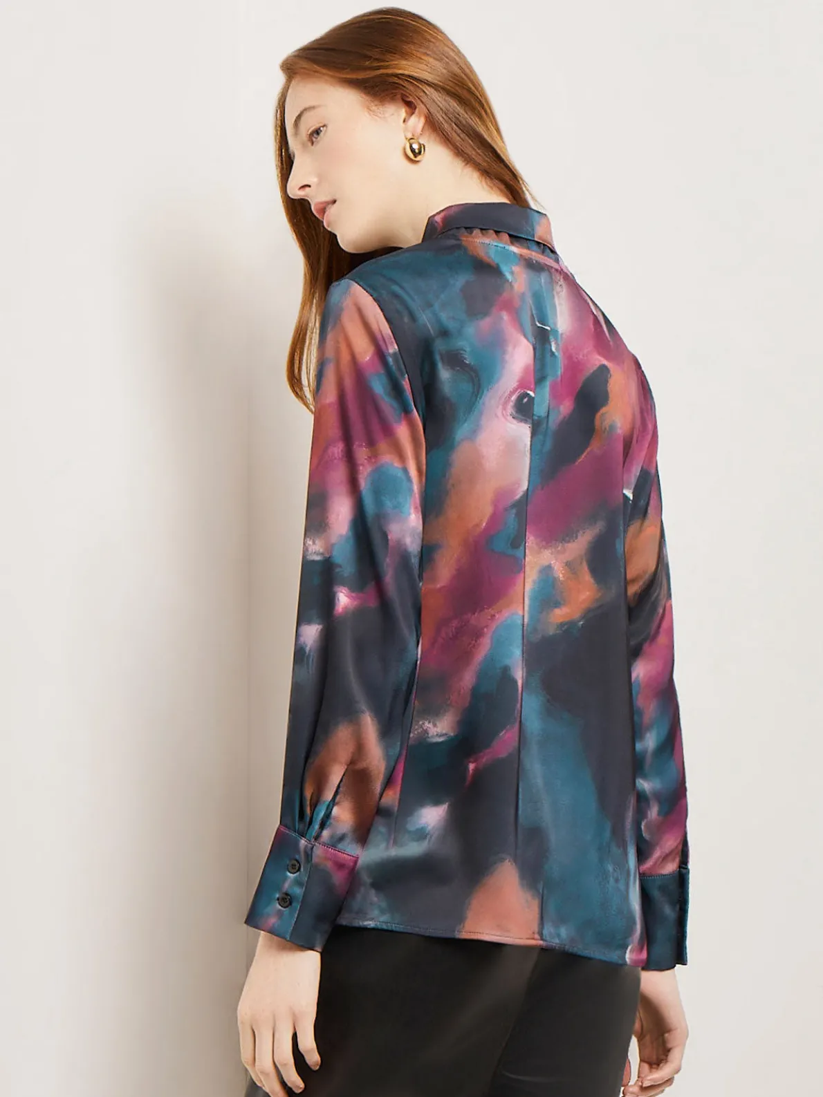 Watercolor Tie Neck Crepe de Chine Blouse