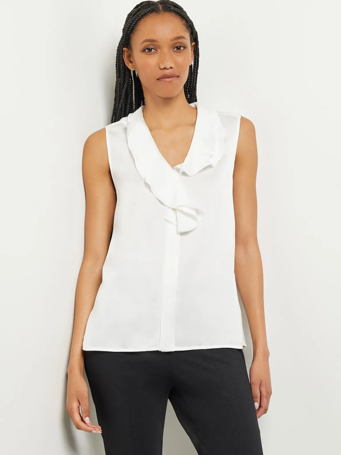 Waterfall Ruffle Crepe de Chine Blouse