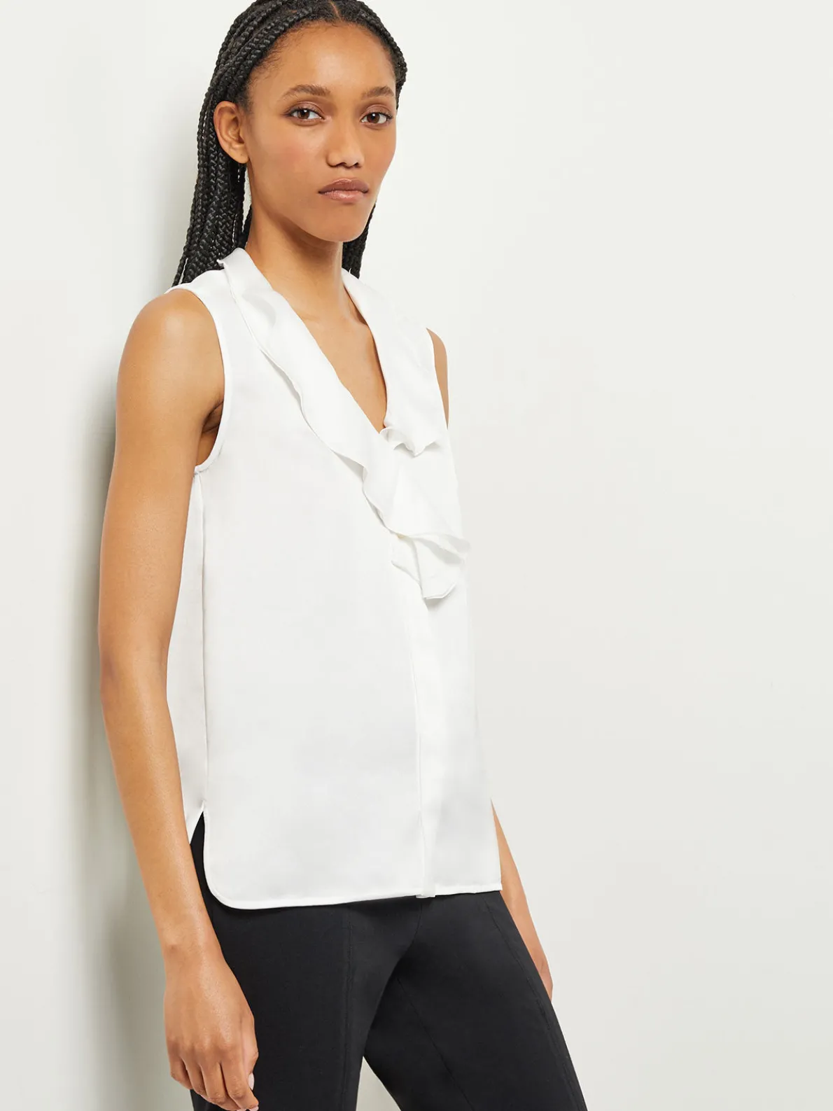 Waterfall Ruffle Crepe de Chine Blouse