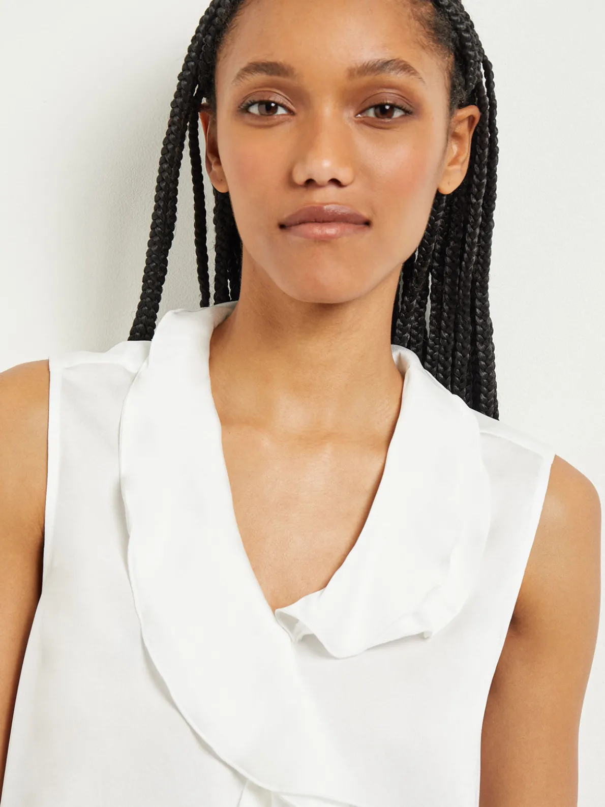 Waterfall Ruffle Crepe de Chine Blouse