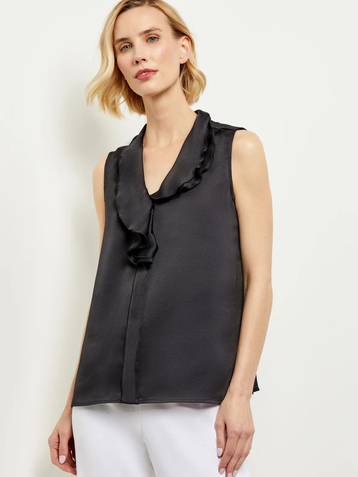 Waterfall Ruffle Crepe de Chine Blouse