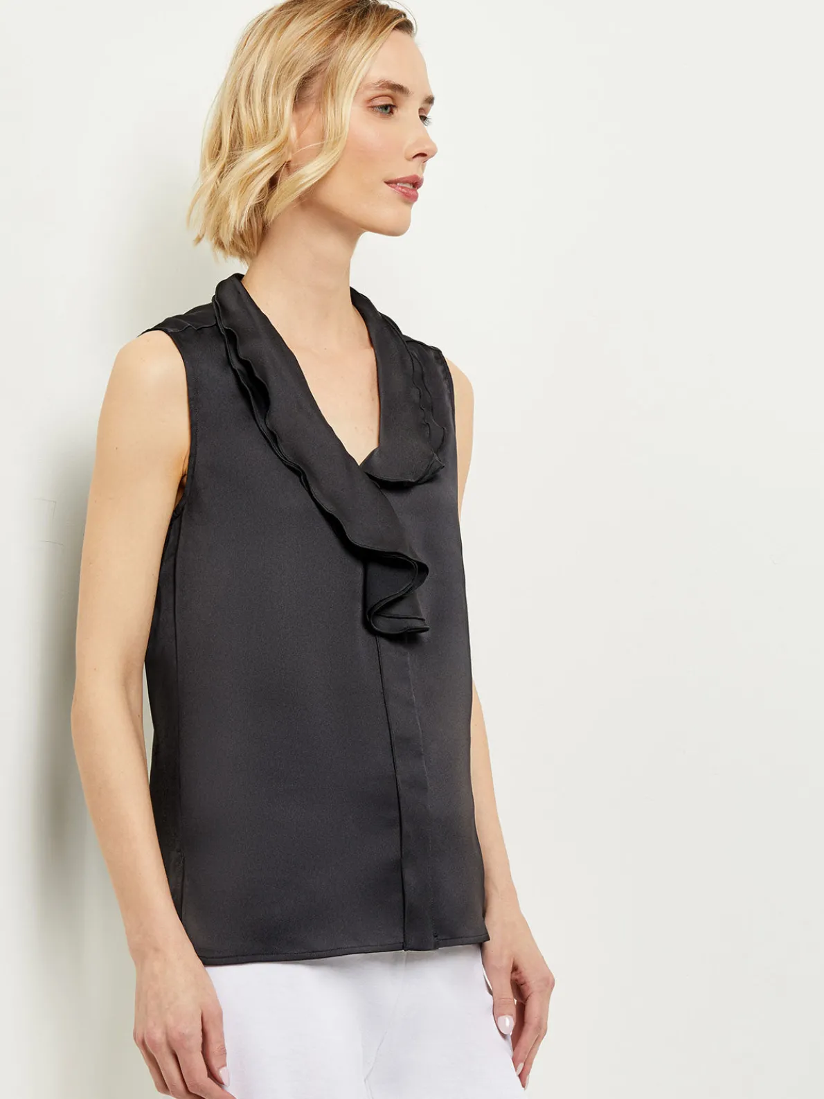 Waterfall Ruffle Crepe de Chine Blouse