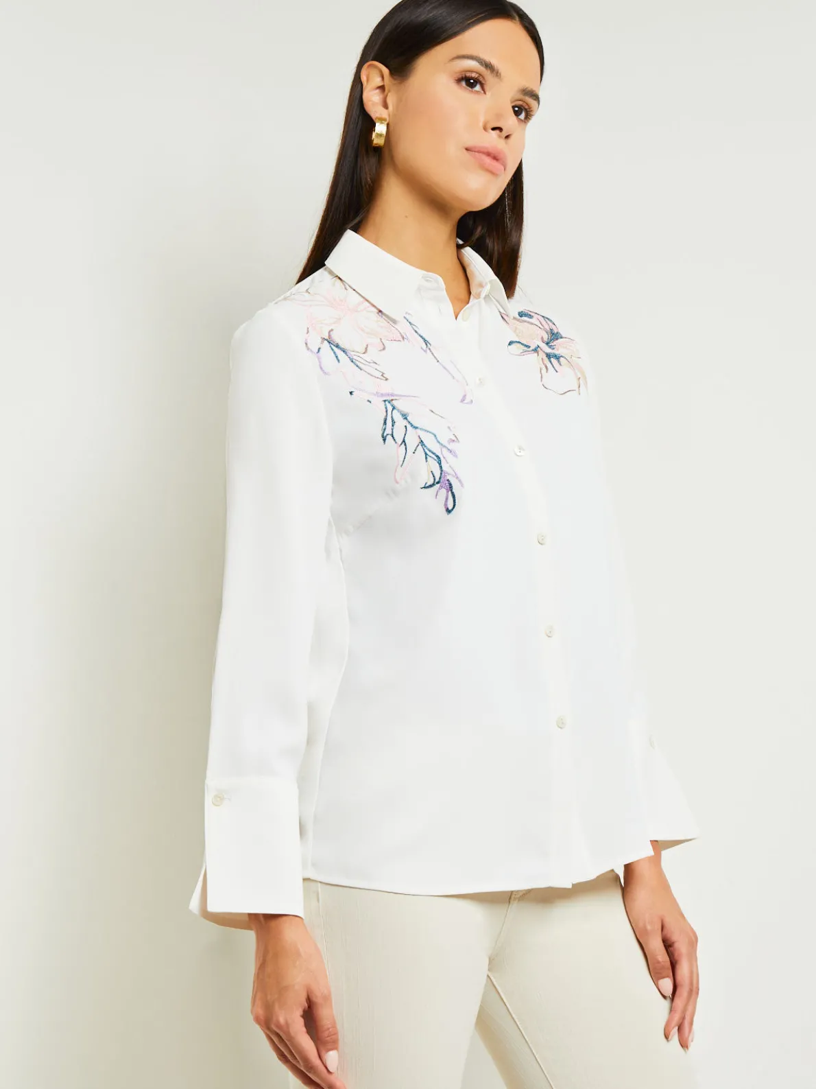 White Floral Top - Crepe de Chine Blouse | Misook