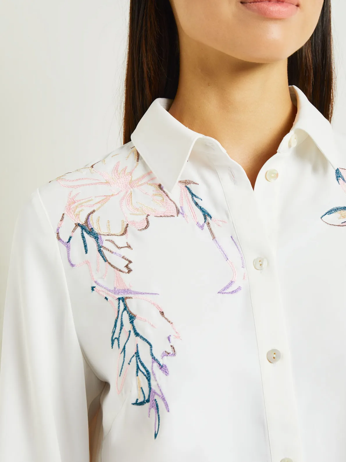 White Floral Top - Crepe de Chine Blouse | Misook