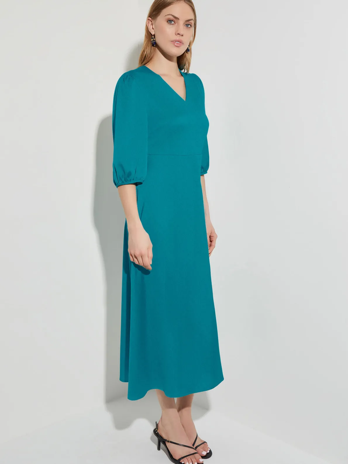 Woven Tie-Waist Balloon Sleeve Dress