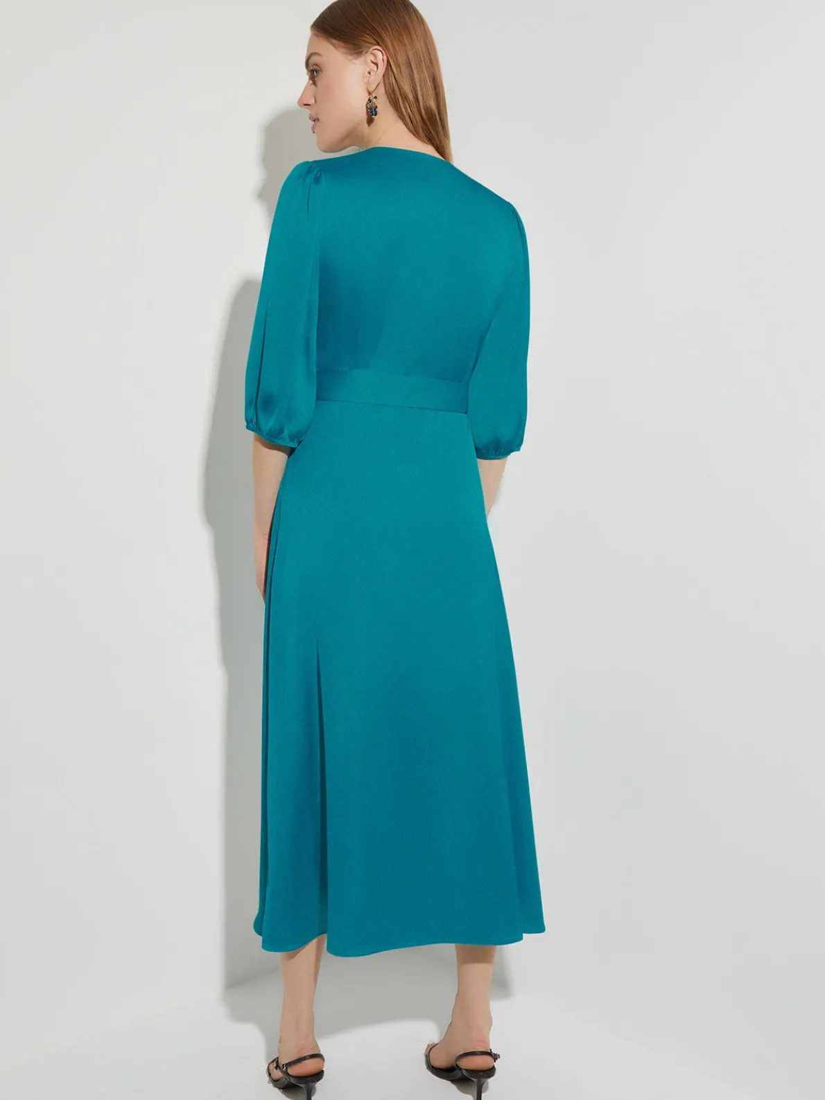 Woven Tie-Waist Balloon Sleeve Dress