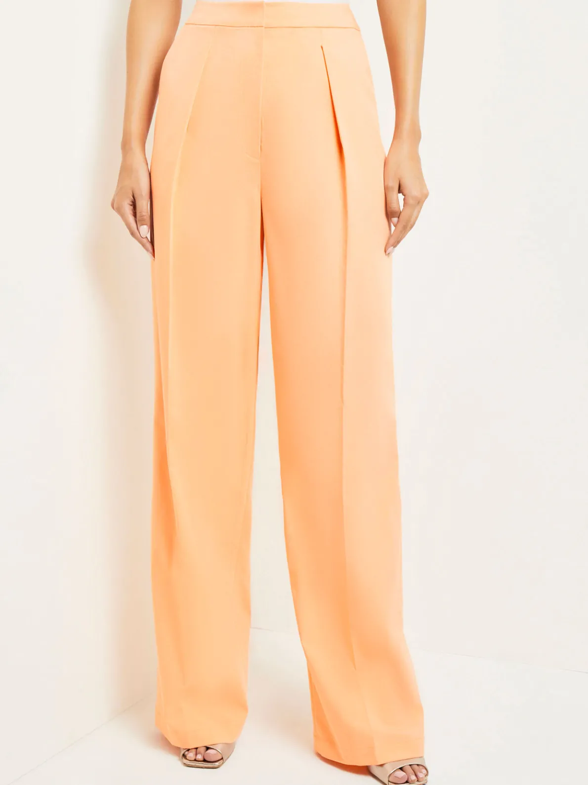Zipper Fly Wide Leg Pants - Faux Cupro Silk