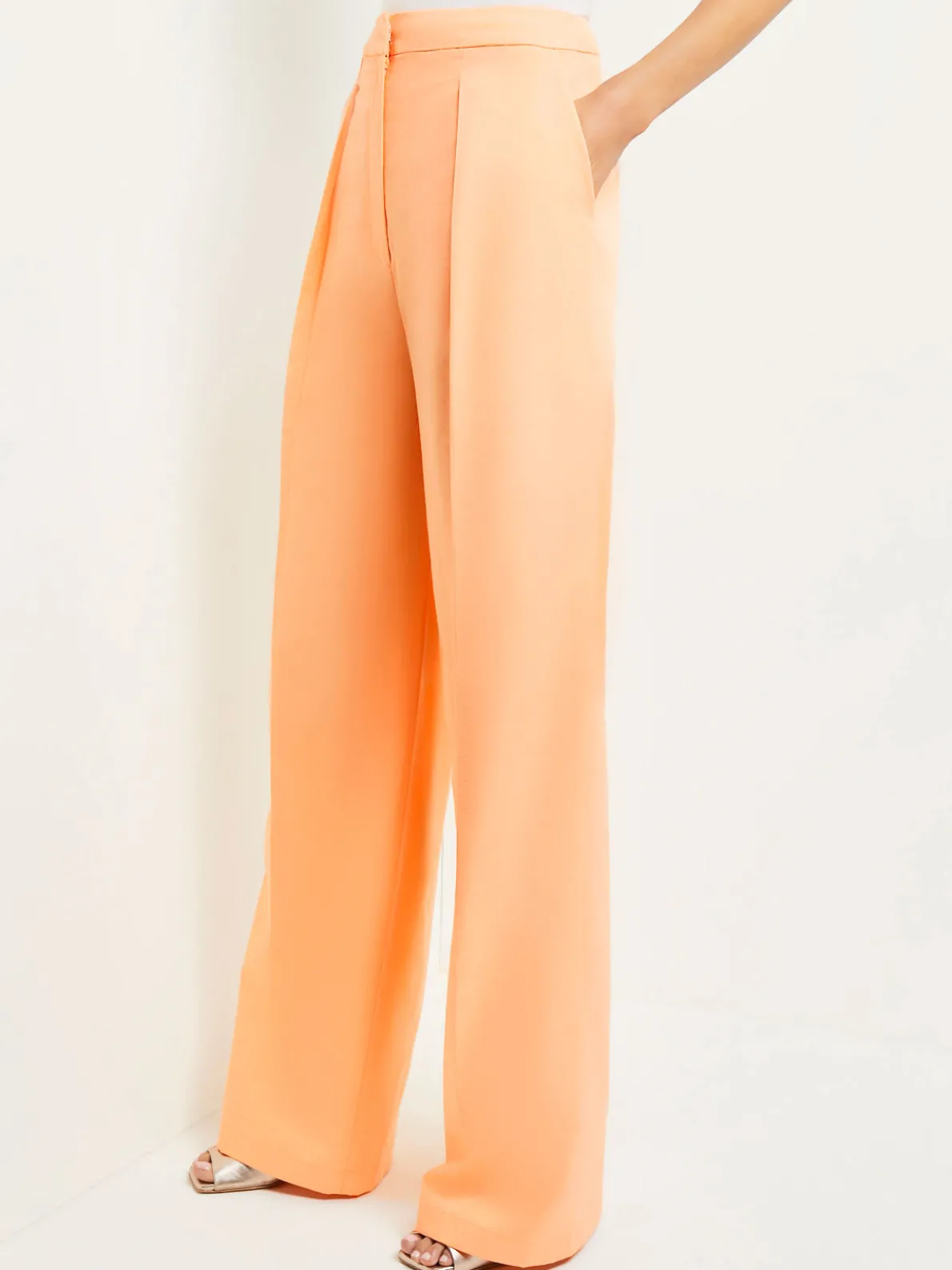 Zipper Fly Wide Leg Pants - Faux Cupro Silk