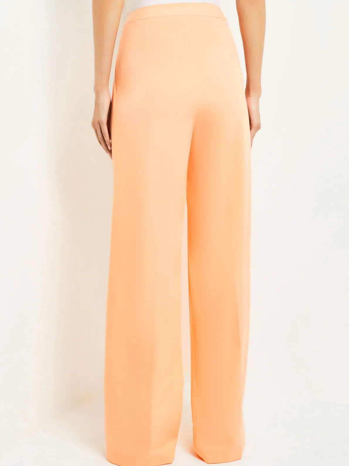 Zipper Fly Wide Leg Pants - Faux Cupro Silk